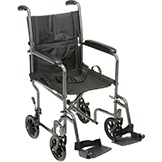 Lightweight Steel Transport Wheelchair, 19W Seat, Silver Vein Frame and Black Upholstery