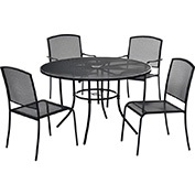 Interion® Mesh Café Table and Chair Set, 48 Round, 4 Armchairs, Black
