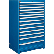 Global Industrial™ Modular Drawer Cabinet, 14 Drawers, w/ Lock, 36W x 24D x 57H Blue
