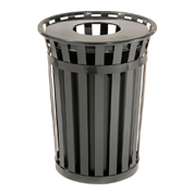 Global Industrial™ Outdoor Slatted Steel Trash Can With Flat Lid, 36 Gallon, Black