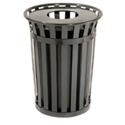 Global Industrial™ Outdoor Slatted Steel Trash Can With Flat Lid, 36 Gallon, Black