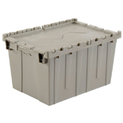 Global Industrial™ Plastic Shipping/Storage Tote w/ Attached Lid, 21-7/8 x15-1/4 x12-7/8, Gray