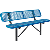 Global Industrial™ 6' Outdoor In-Ground Steel Bench with Backrest, Expanded Metal, Blue